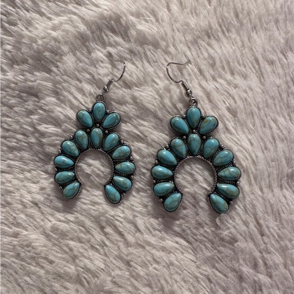 Turquoise and silver squash blossom earrings - Picture 1 of 1
